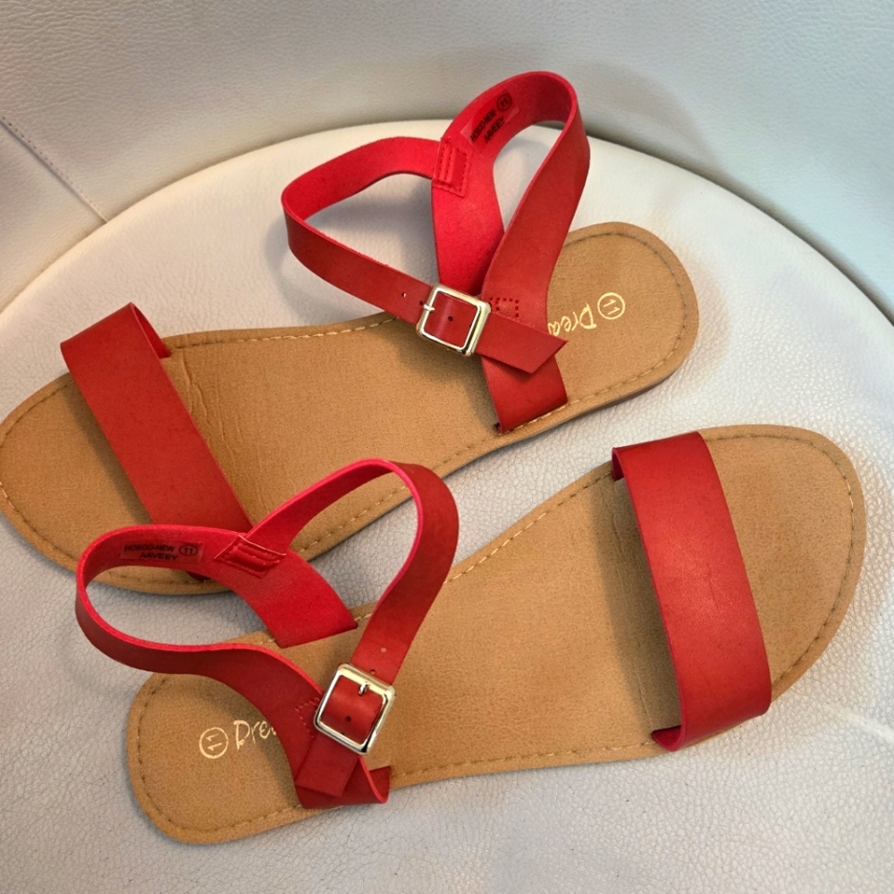 Dream Pairs Red Flat Ankle Strap Sandals
